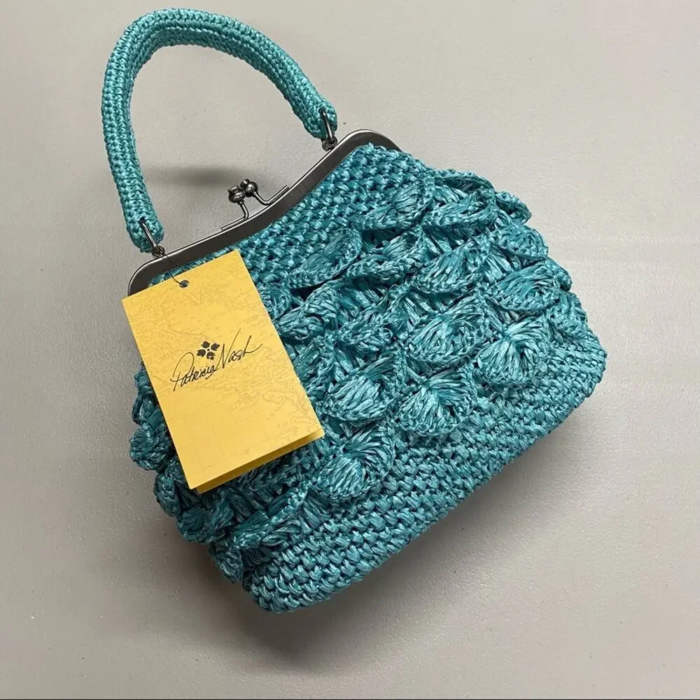 Patricia Nash Purse Scalloped Raffia Laureana Frame Kiss Lock Closure Mint Green